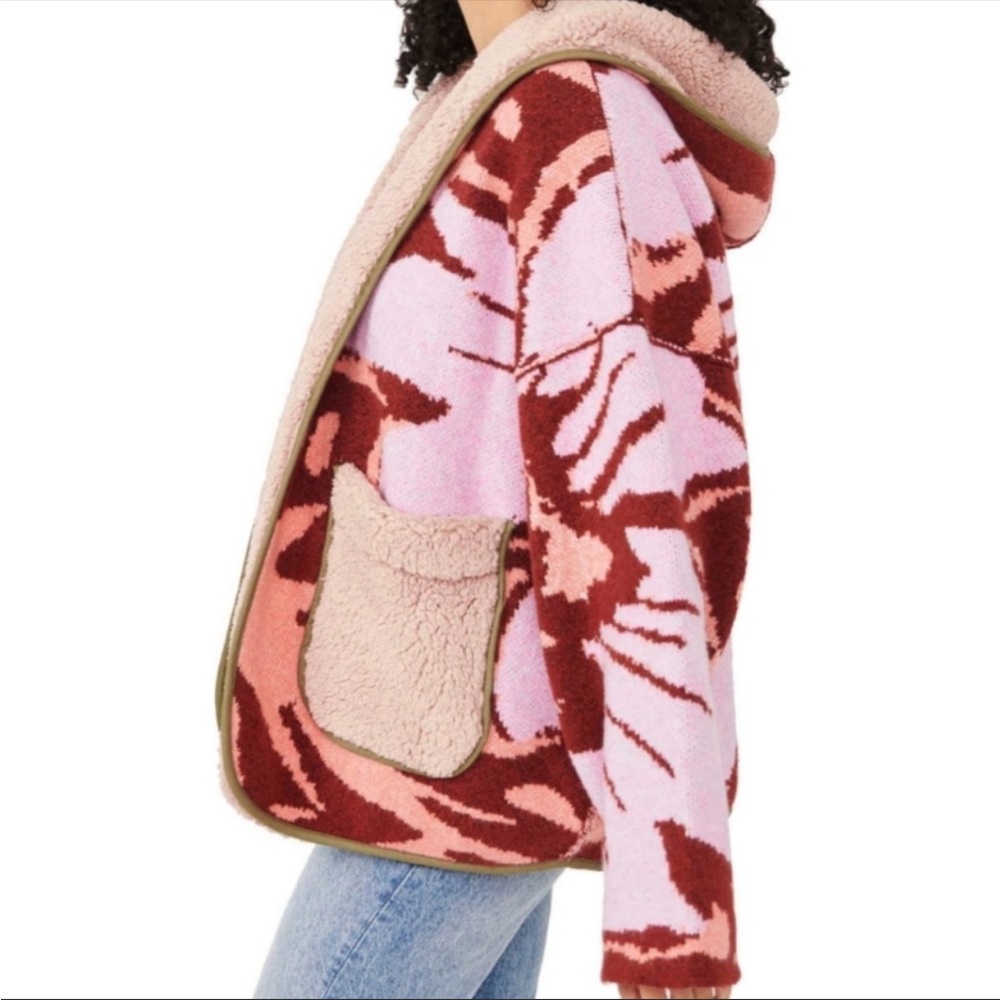 NWT $268 Free People Fuzzy Orchid Rose Combo Winter Chill Reversible Cardigan - Picture 7 of 8
